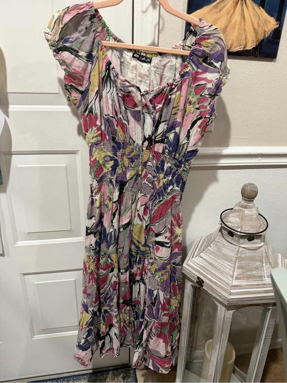 Mlle Gabrielle Pink & Purple Floral Puff-Sleeve Midi Dress